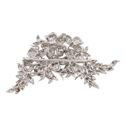 BROCHE FLORAL CON DIAMANTES, AÑOS 80