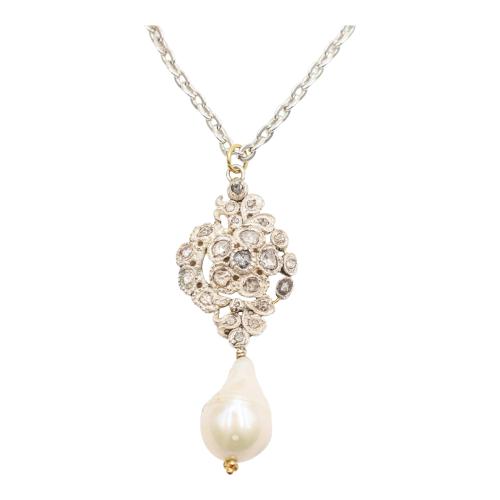COLGANTE CON DIAMANTES Y PERLA DEL S.XIX