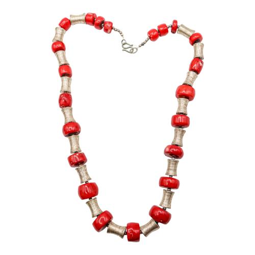 COLLAR DE PLATA CON CORAL BAMBÚ