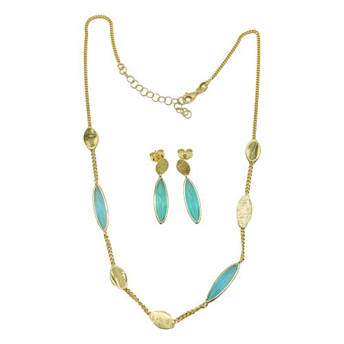 COLGANTE Y PENDIENTES CON CUARZOS AZUL AQUA